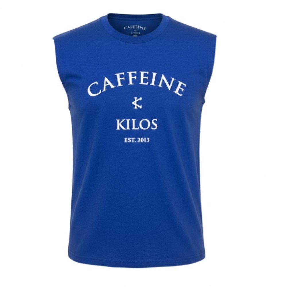 🧢 Caffeine & Kilos Blue Muscle Tank 💪 Gym Cutoff Tee Size‎ Small